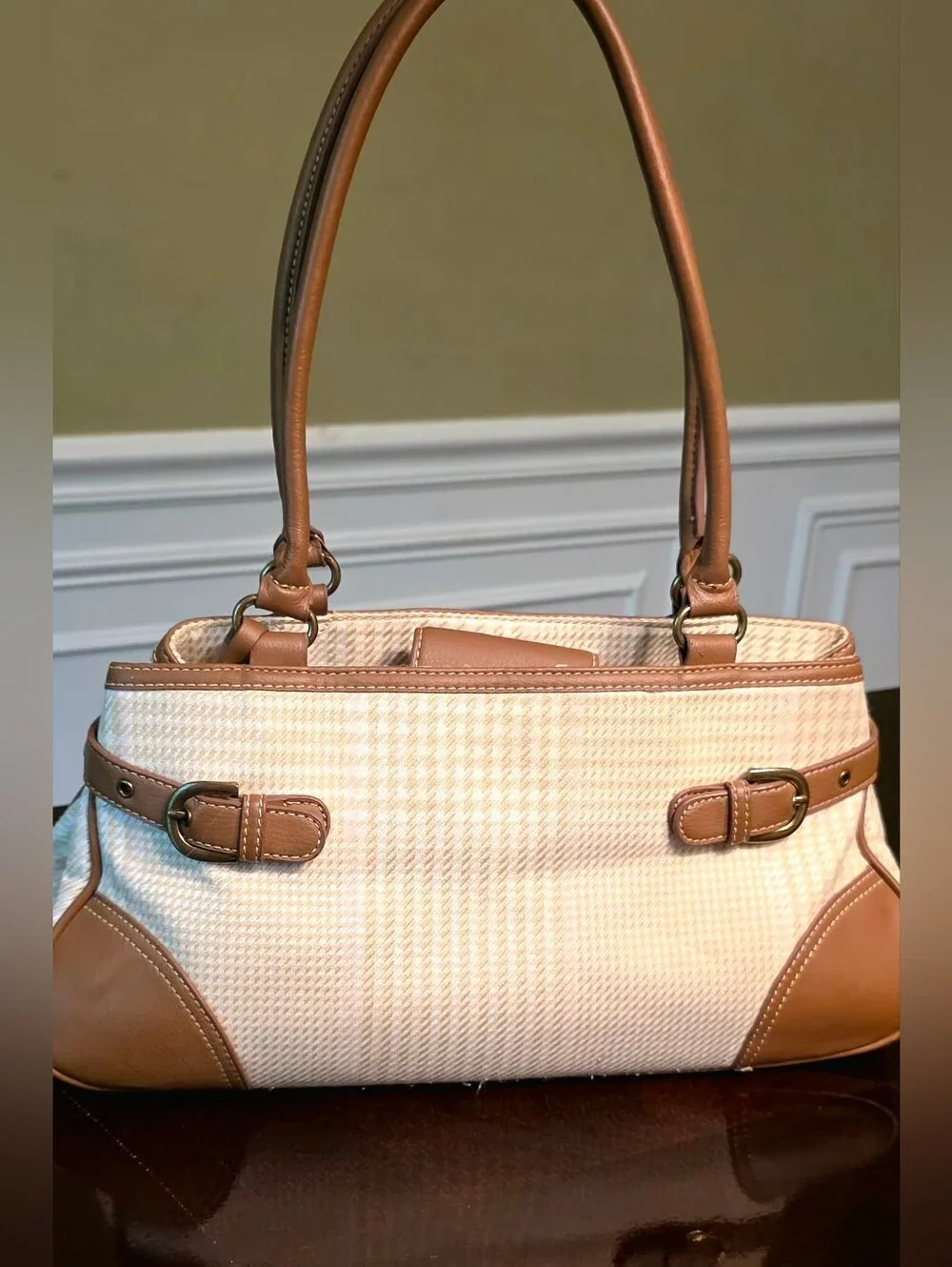 Vintage Y2K Chaps Plaid East West Satchel Brown Preppy Bag